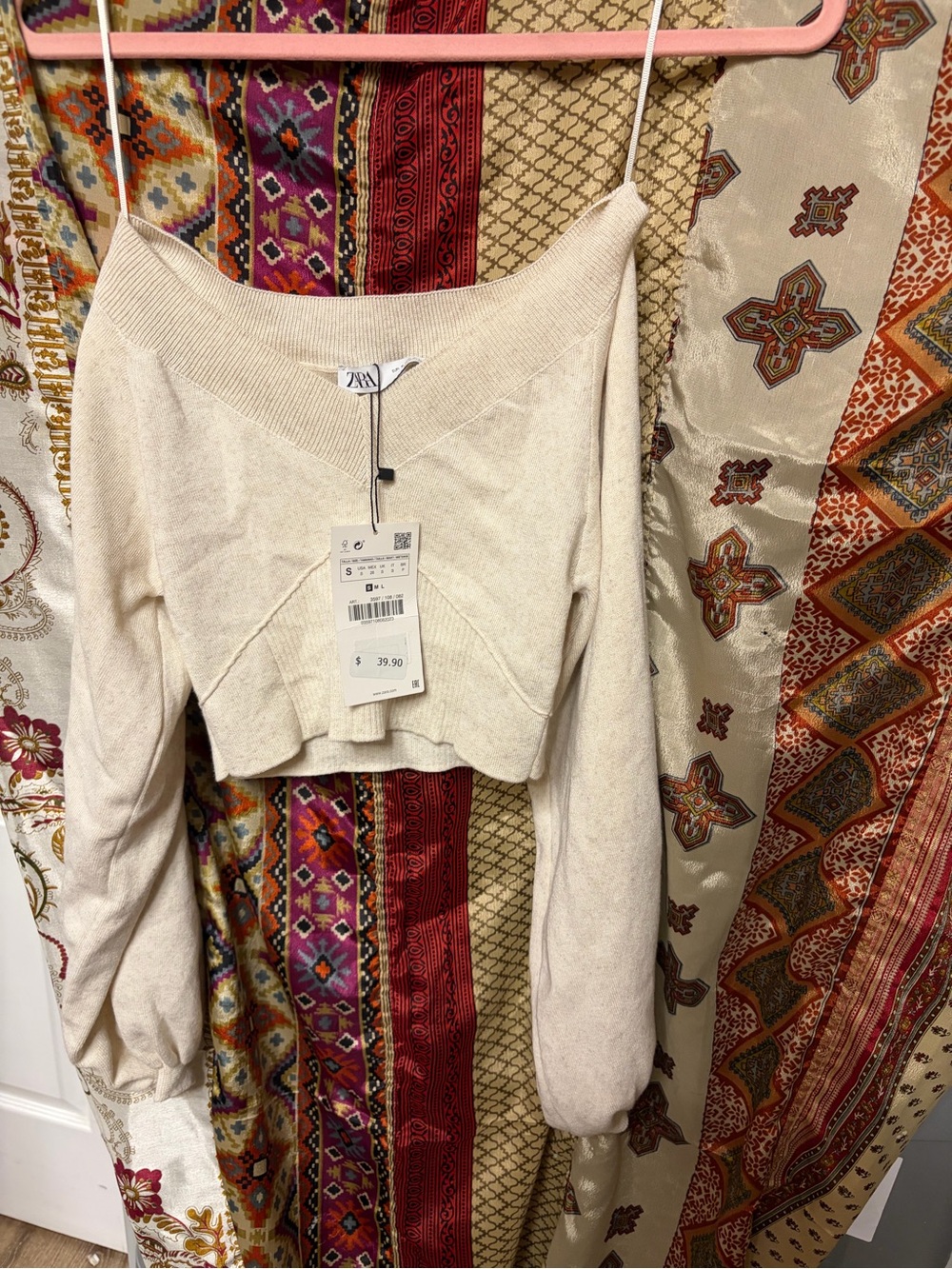 Zara NWT dropped ecru top sweater long sleeve Medium